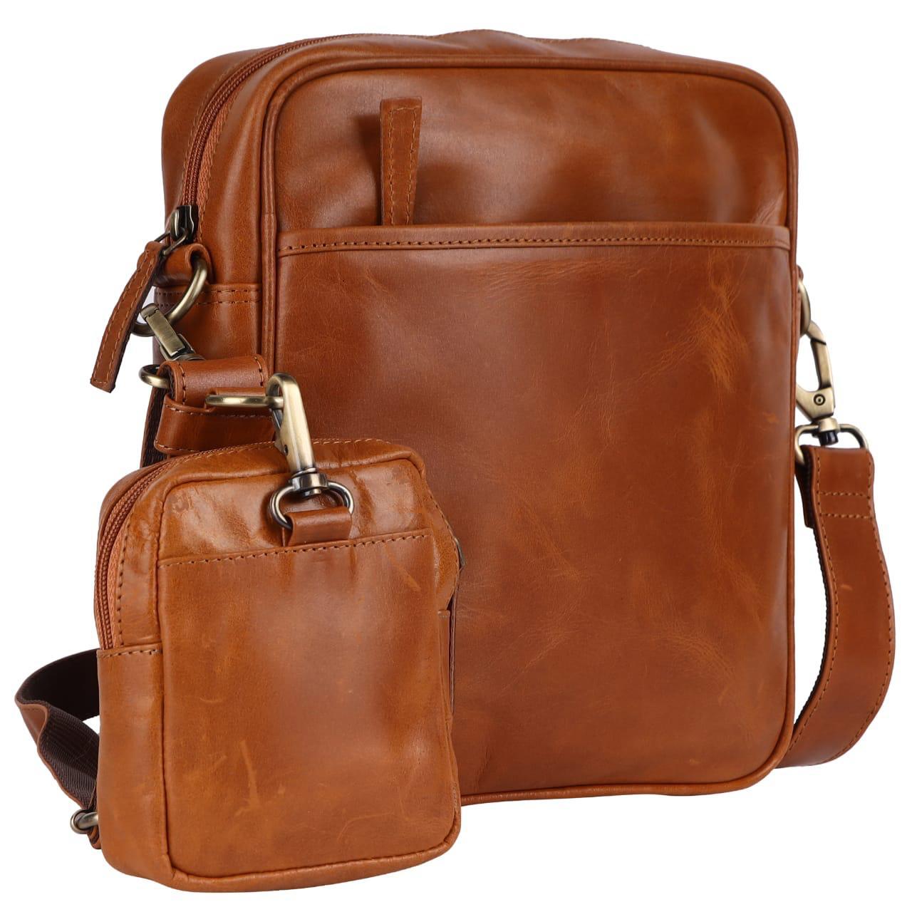 Brown Vintage Messenger Bag for Men – Premium 100% Cow Leather Crossbody Shoulder Bag, Perfect for Travel and Everyday Use