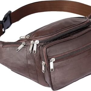 Leather Waist Pouch Bag Travel Pouch Passport Holder for Men and Women